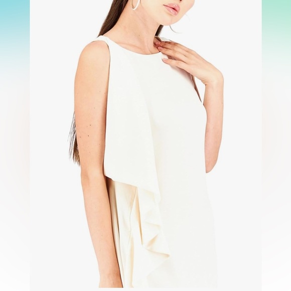 Lauren Ralph Lauren cream elegant shift cocktail mini dress ruffled side size 10 - Picture 16 of 17